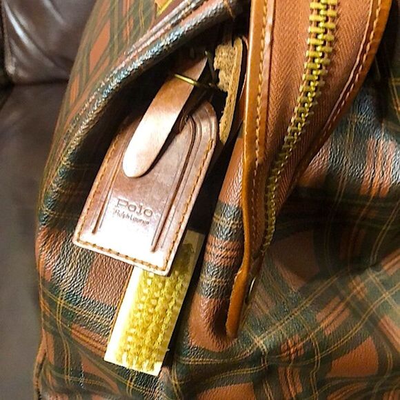 RALPH LAUREN Tartan Plaid Brown Green Doctor Bag Boston Weekend Travel Suitcase - Picture 15 of 17